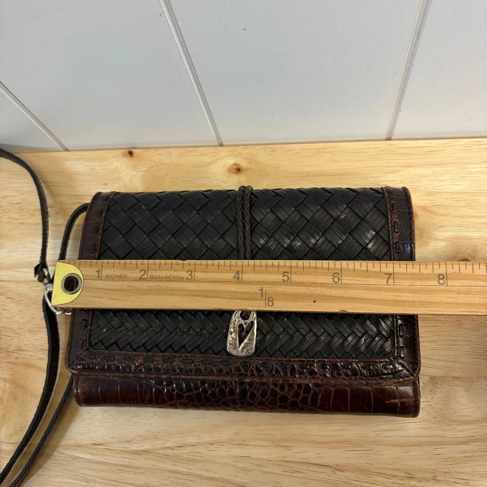 Brighton Western Woven Leather Crossbody Wallet Women Size Small Boho Cowgirl